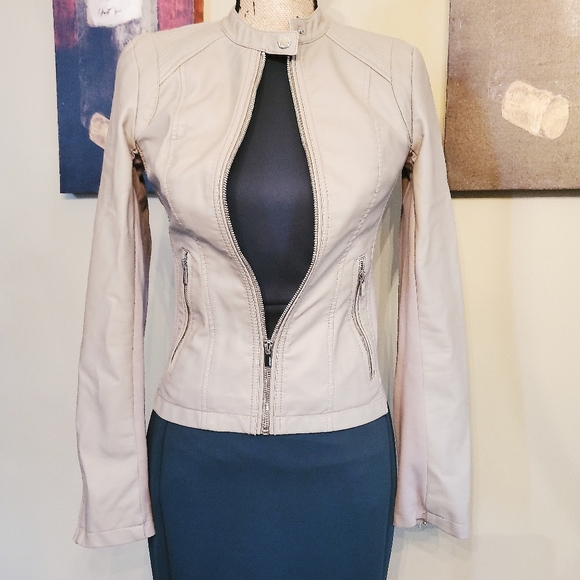 EXPRESS Moto Jacket, Beige Colored, Size XS - Picture 3 of 3